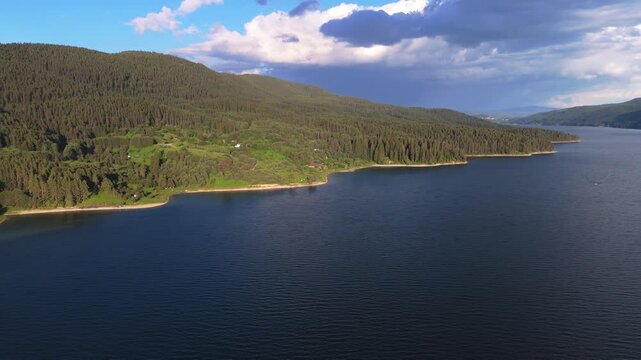 Dospat Reservoir Bulgaria Aerial Drone Mountain Forest Landscape Shoreline Freshwater Nature View