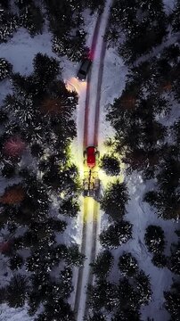 Monitoring snow clearance work at Zermatt Switzerland drone shot