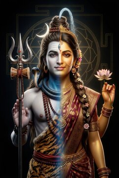 Ardhanarishvara Wallpaper &ndash; Divine Union of Shiva and Parvati