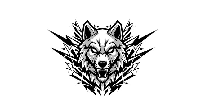 Fierce wolf head mascot with geometric sharp lines.