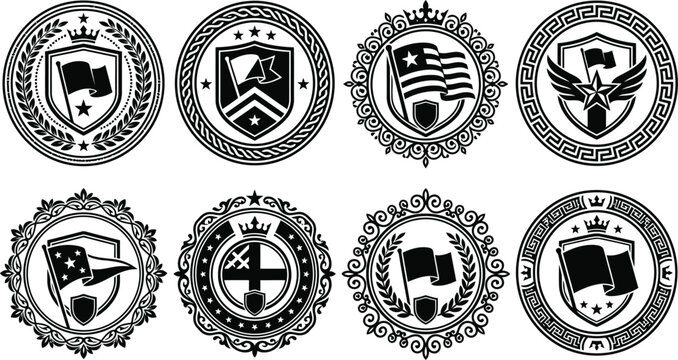 Set of vintage heraldic shields and emblem stamps