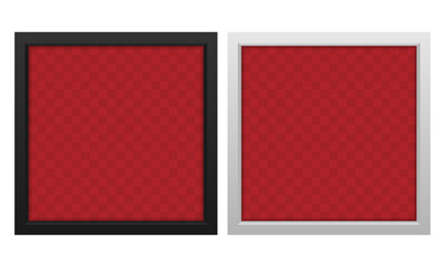 Fototapeta premium Square photo frame templates. Modern photo frames in black and silver finishes for mockups, social media displays, digital scrapbooking, and portfolio presentations