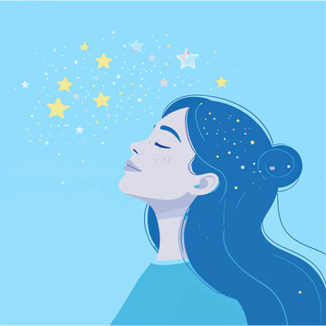 A woman with closed eyes and stars