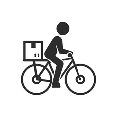 Obraz premium Bicycle delivery and eco courier service icon. Cyclist carrying package box. Monochrome black and white symbol