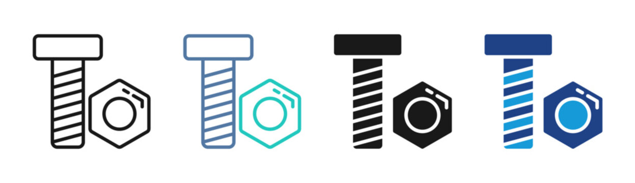Bolt Nut icon set multiple style collection