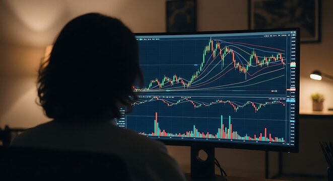 Analyzing stock market trends on computer screen