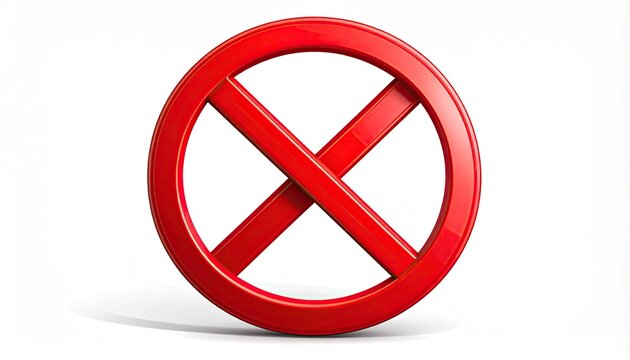Red Prohibition Sign with Diagonal Cross on White Background.
