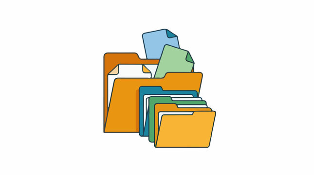 Stacked document folders with colorful paper inserts