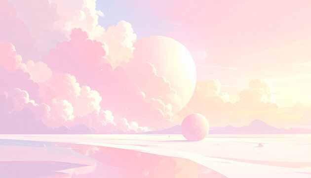 Minimal Pastel Planet Scene