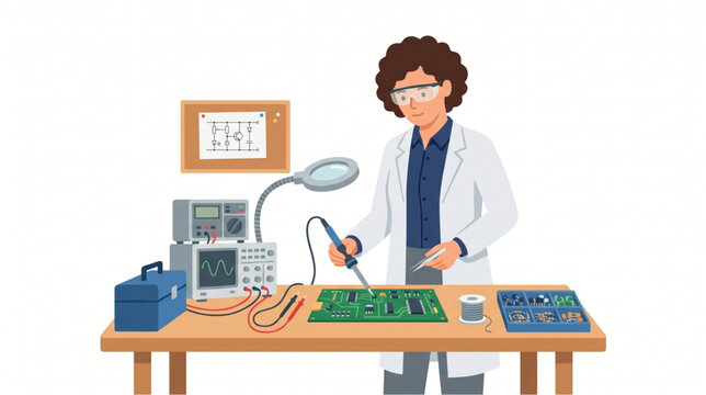 Skilled Electronics Engineer Designing Electronic Circuits, Professional Electrical and Electronics Engineer at Work