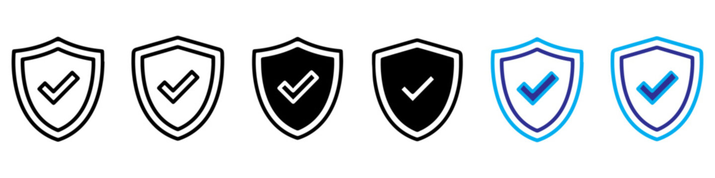 Shield with check mark icon vector illustration. Shield icon set. security shield protection icon. Eitatble stroke.