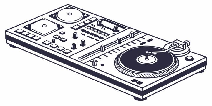 Dj mixer and turntable illustration with disc jockey audio equipment dj gear sound system audio player house music hip hop music production audio technology musical instrument turntable