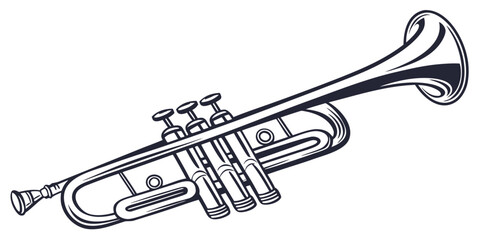 Detailed trumpet illustration with brass valves brass instrument musical instrument brass band marching band big band jazz band trumpet player wind instrument sound production black and whit © Mamun