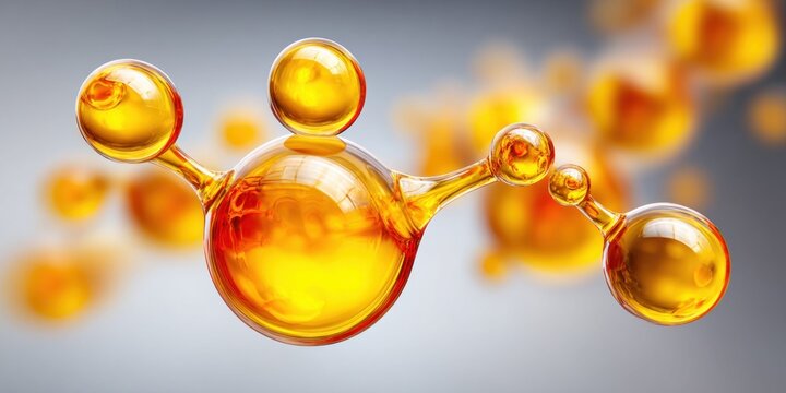 Macro view of golden oil molecules in abstract scientific formation