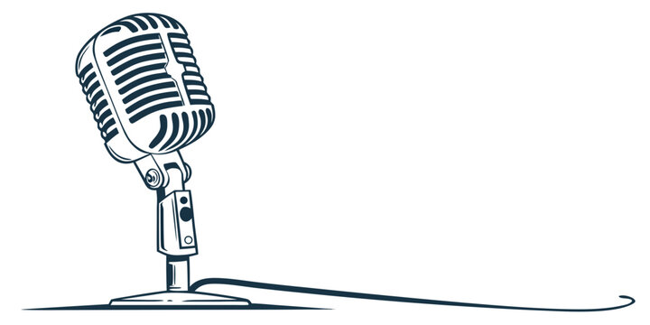 Classic microphone on stand with cable vintage microphone retro microphone grill performance art music production microphone recording broadcasting performance equipment metallic