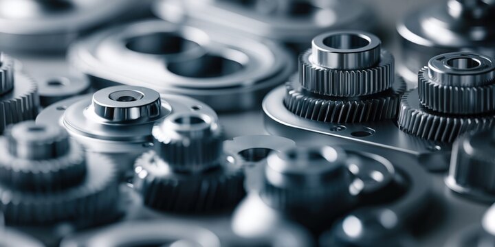 Macro photograph of precision-engineered industrial gears and mechanical components