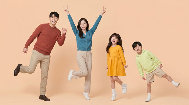 파스텔 배경의 가족 전신사진 / Full-Body Family Portrait on Pastel Background