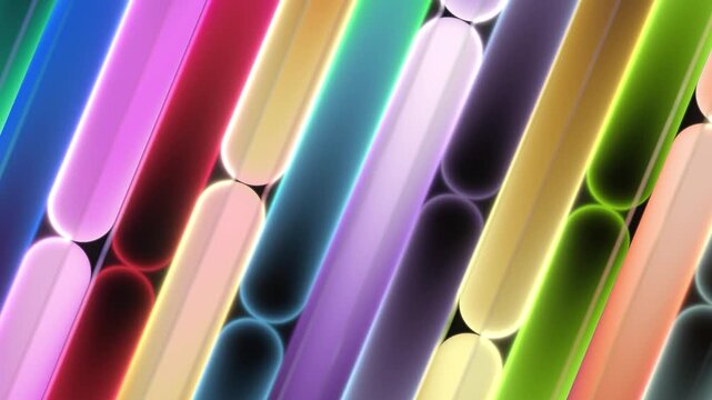 Abstract Colorful Neon Glowing Diagonal Cylinders Motion Background Seamless Loop