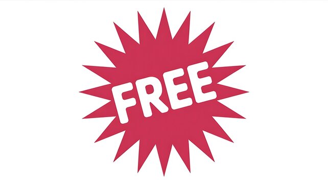 Free offer label, discount symbol, red starburst icon, promotional sign