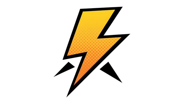 Yellow lightning bolt, comic book style icon, orange gradient effect, dynamic symbol