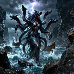 Fototapeta premium Scylla, a once-beautiful sea nymph