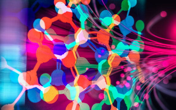 Futuristic molecular structure with glowing abstract lights
