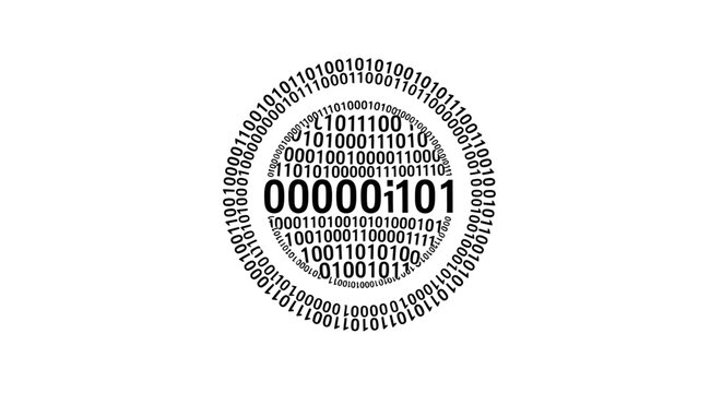 A circular arrangement of binary code digits on a plain white background