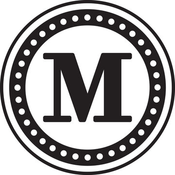 Letter M Monogram Circle Frame Vintage Badge Illustration