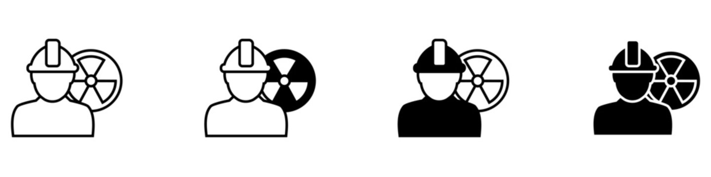 Nuclear power plant worker icon vector set. Atomic energy staff illustration sign collection. Reactor operator symbol. Industrial technician logo or mark.