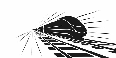 Black silhouette of a high speed modern passenger train on railway tracks with motion lines for rapid transit concept transport transportation silhouette passenger technology locomotive © AX