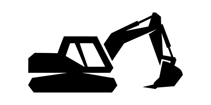 Modern geometric silhouette of a crawler excavator machinery isolated on white for construction and industrial design projects with excavator silhouette machinery construction industry equipment