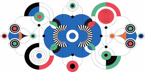 Symmetric geometric abstract design with circular elements and lines geometric abstract symmetric composition balanced minimalist background structure creative arrangement technological © AX