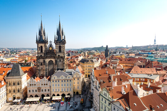 View of Tyn Church and Old Town Square in Prague
