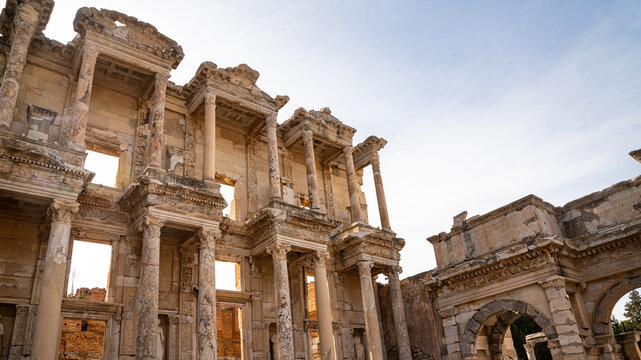 Majestic Facade of the Library of Celsus in Ancient Ephesus Ruins