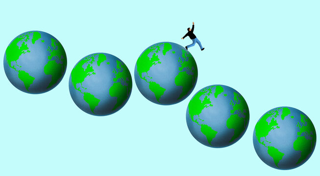 Concept of global instability and risk on earth globes