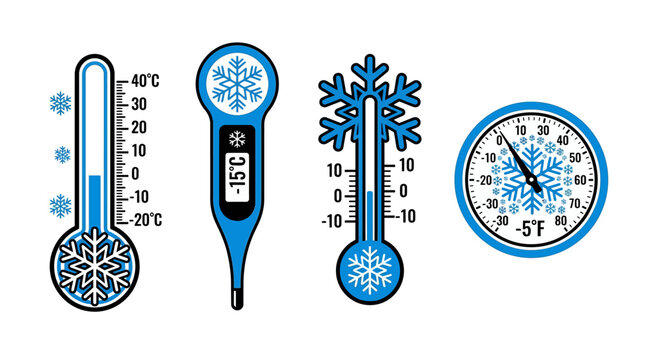 Thermometer and snowflake icons indicating freezing temperatures.