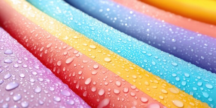 Close-up of colorful wet inflatable tubes covered in water droplets