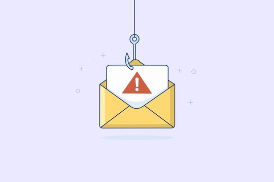 Phishing email hook warning illustration for cyber security concept