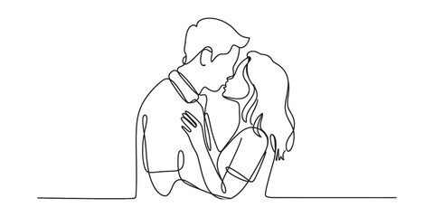 Fototapeta premium Continuous single line drawing of a young couple kissing and hugging