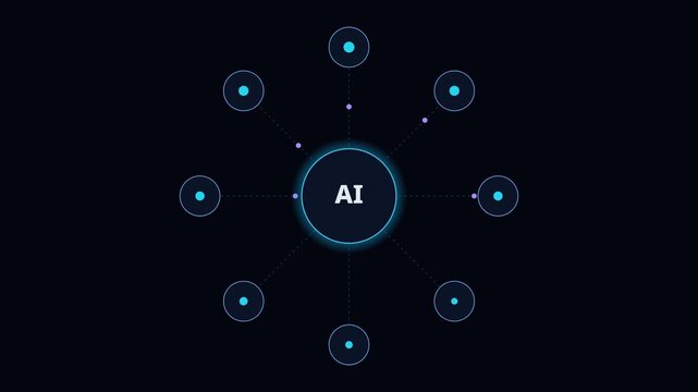 Artificial intelligence network hub: digital data connectivity and machine learning concept animation