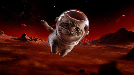 Fototapeta premium A cat wearing a space helmet on Mars.