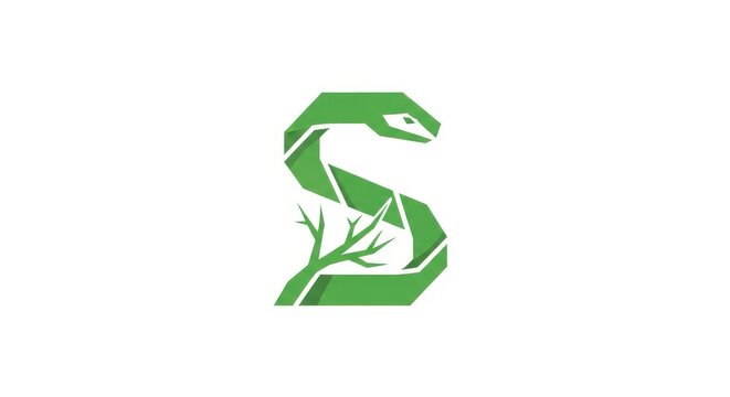 Modern Green Snake Logo Forming Letter S with Branch Element for Environmental Branding and Identity