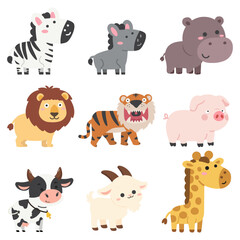 Fototapeta premium Collection of Cute Farm and Zoo Animals