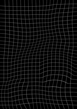 Abstract distorted white grid on black background