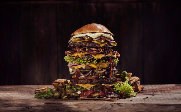 Extra large cheese bacon burger