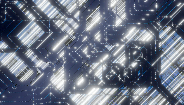 Abstract glowing blue digital circuit board and cyber security