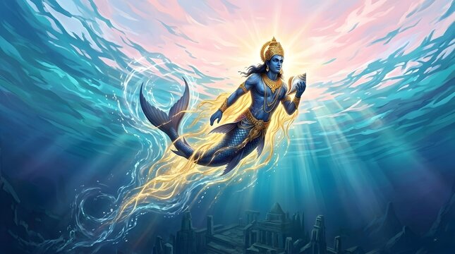Matsya Avatar Lord Vishnu Mythological Art