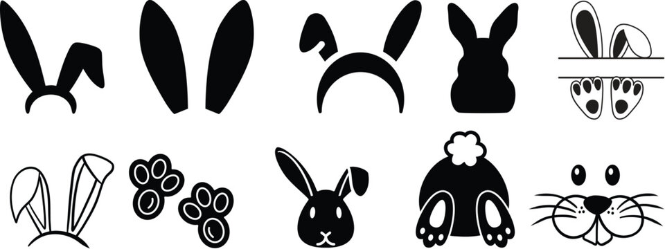 Easter Bunny Ears, rabbit ears icon flat set vector for apps or web. isolated on transparent background bunny Cute bunny ears headband.Rabbit bunny ears silhouette icon set with different ear shapes.