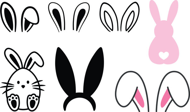 Easter Bunny Ears, rabbit ears icon flat set vector for apps or web. isolated on transparent background bunny Cute bunny ears headband.Rabbit bunny ears silhouette icon set with different ear shapes.