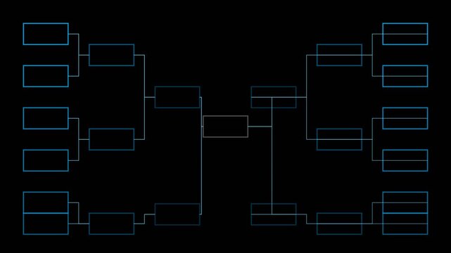 Digital tournament bracket chart animation, sports competition structure animation